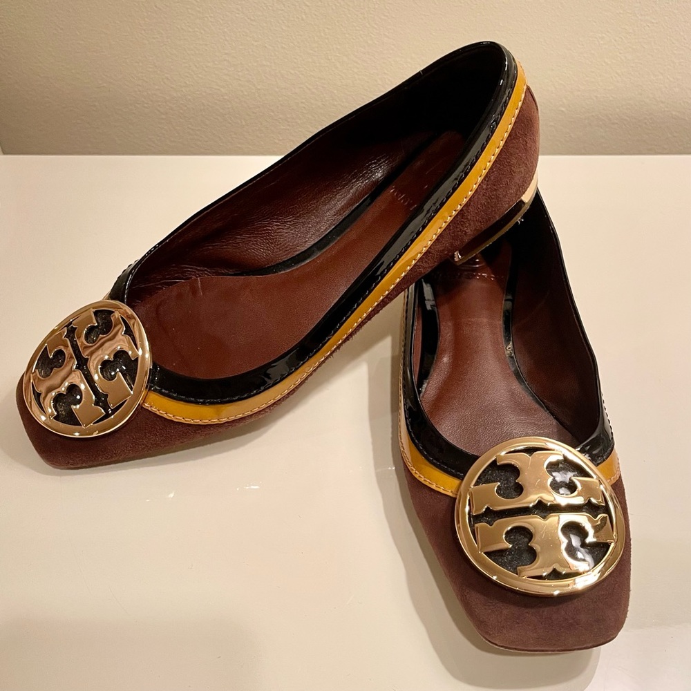 Tory Burch brown suede flats, size 6